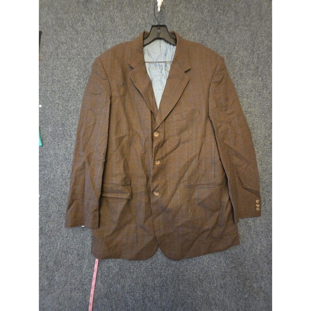 Alan Flusser Blazer Sport Coat Mens 46L Brown Wool Check Tweed Long Jacket